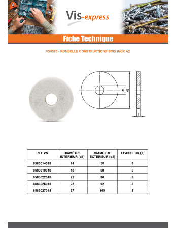 Rondelle CONSTRUCTIONS Bois 27X105X8 Inox A2