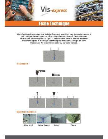 Vis béton Tête fraisée TORX T50 10X70 Bimétal