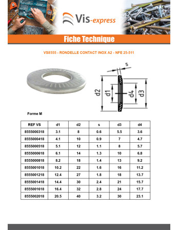 Rondelles contact Inox A2 M10X20X1.6 Z
