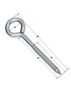Piton Bois Inox A4 6X62 Filetée sur 25 Oeil 16 2