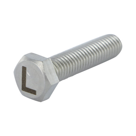 Vis métaux Tête hexagonale TH 8X35 Inox A4 avec gravure de lettre "L"
