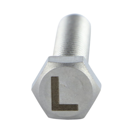 Vis métaux Tête hexagonale TH 8X35 Inox A4 avec gravure de lettre "L"