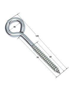 Piton Bois Inox A4 10X125 Filetée sur 76 Oeil 30 2