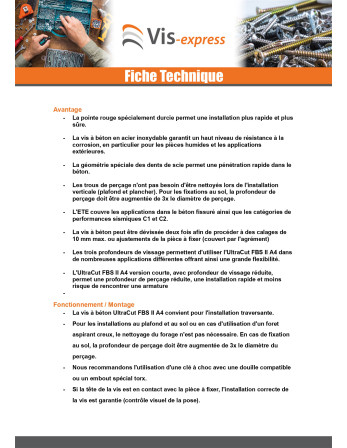 Vis béton Tête hexagonale TH FISCHER ULTRACUT FBS II US 8X160 Inox A4