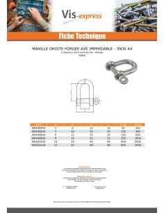 Manille Droite Forgée axe imperdable Inox A4 Diamètre 12 2