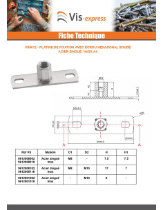 Platine de fixation Avec Ecrou hexagonale M8/M10 Inox A4 2