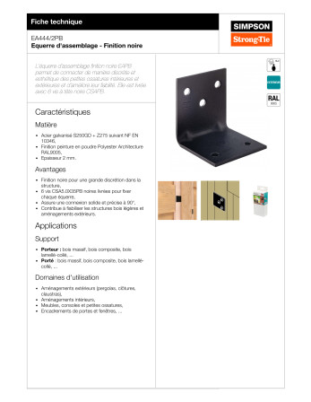 Equerre SIMPSON Strong Tie 40X40X40 Epaisseur 2 RAL9005 noir foncé