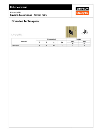 Equerre SIMPSON Strong Tie 40X40X40 Epaisseur 2 RAL9005 noir foncé