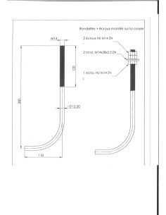Crosse ancrage M14X300 +3 Ecrou +2 Rondelle Acier zingué