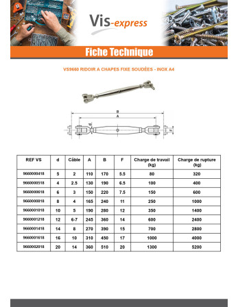 Ridoir à chapes fixes soudées Inox A4 Diamètre 4