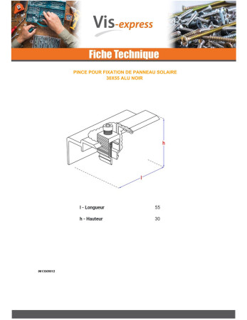 PINCE Fixation SOLAIRE 30X55 Aluminium Noir