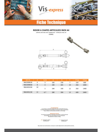 Ridoir à chapes articulées Inox A4 Diamètre 10