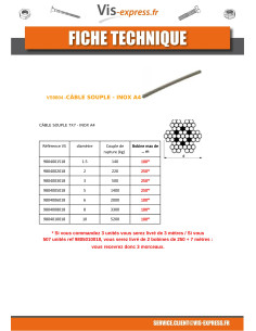 Mètre de Câble souple Diamètre 2.5 Inox A4 7X7 Charge de... 2