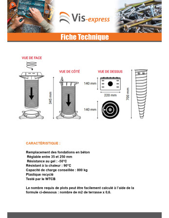 Plot de fondation réglable HAPAX ROCK 140X700