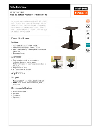 Pied de poteau réglable SIMPSON Strong Tie 130X130 RAL9005 noir foncé