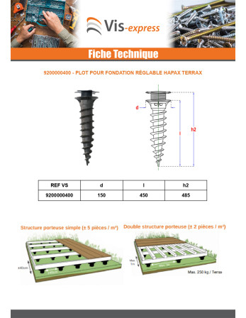 Plot de fondation réglable HAPAX TERRAX 450MM