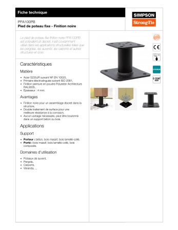 Pied de poteau fixe SIMPSON Strong Tie 130X130 RAL9005 noir foncé