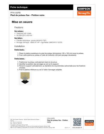 Pied de poteau fixe SIMPSON Strong Tie 130X130 RAL9005 noir foncé