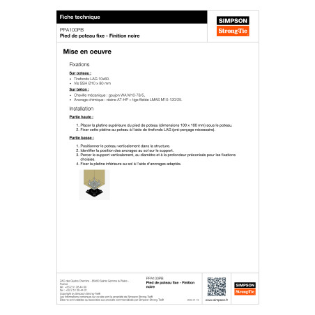Pied de poteau fixe SIMPSON Strong Tie 130X130 RAL9005 noir foncé