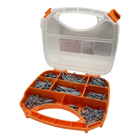 Assortiment de 280 VBA Vis bois agglo Tête fraisée Pozi Acier zingué Embout