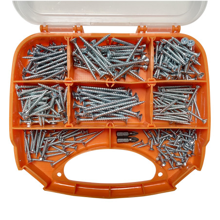 Assortiment de 280 VBA Vis bois agglo Tête fraisée Pozi Acier zingué Embout