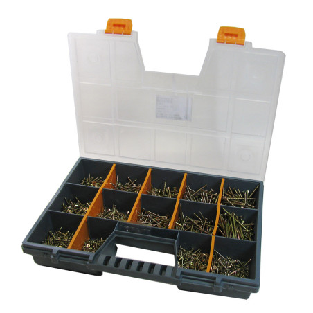Assortiment de 1700 VBA Vis bois agglo Tête fraisée Pozi Bichromaté Embout