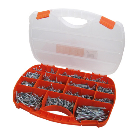 Assortiment de 1700 Vis bois TEKOR Tête fraisée TORX Pointe antifendage type 17 Acier zingué Avec Embout