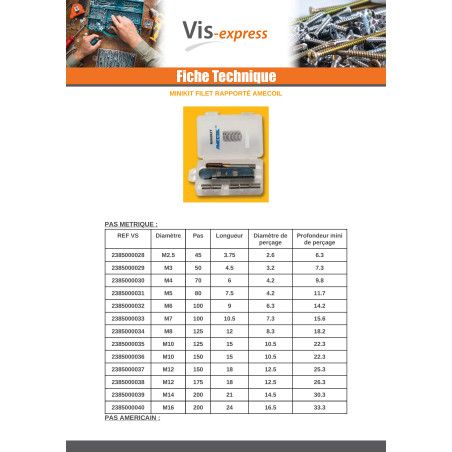 KIT +FILET RAPPORTE M10X15 Pas de 150