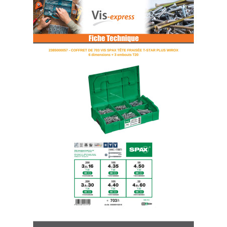 Assortiment de 703 Spax Tête fraisée T-STAR+ WIROX