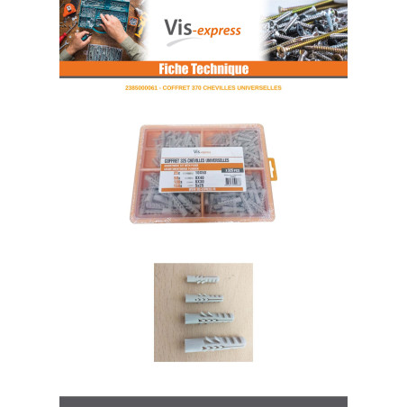 Assortiment de 325 Cheville UNIVERSELLES