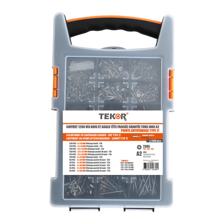 Assortiment de 1200 Vis bois TEKOR Tête fraisée Cranté TORX Inox A2
