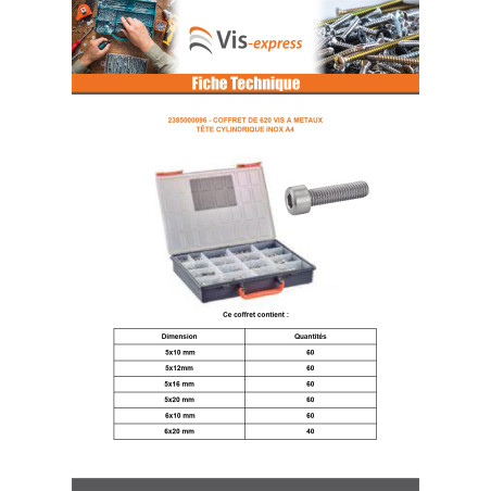Assortiment de 620 Vis métaux CHC Inox A4