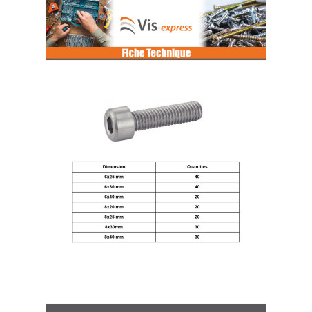 Assortiment de 620 Vis métaux CHC Inox A4