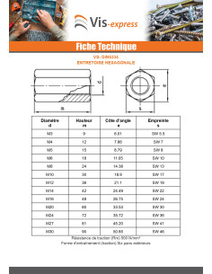Manchon Hexagonal M3X9 Surplat 5.5 Acier zingué 2
