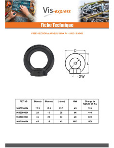 Ecrou à Anneau de levage M6 Inox A4 Noir 2