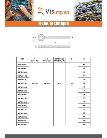 Vis métaux à Oeil M8X80 Filetée sur 22 Acier zingué