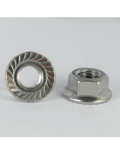 Ecrou hexagonale Inox A2 Embase collerette crantée M10