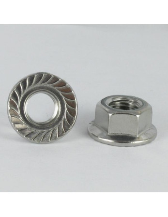 Ecrou hexagonale Inox A2 Embase collerette crantée M4 Wax lubrifié
