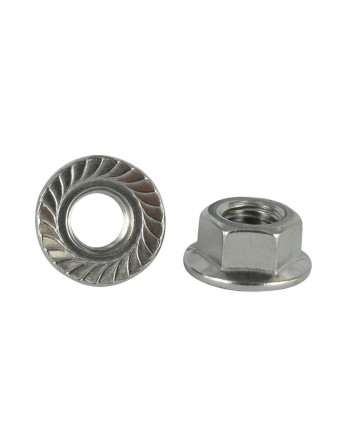 Ecrou hexagonale Embase collerette crantée M10 Inox A4