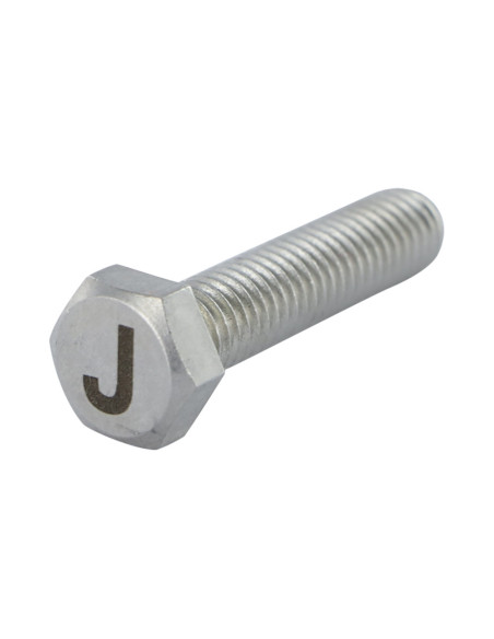 1 x Vis métaux Tête hexagonale TH 8X35 Inox A4 avec gravure de lettre "J"