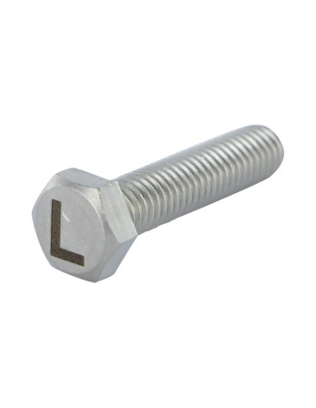 Vis métaux Tête hexagonale TH 8X35 Inox A4 avec gravure de lettre "L"