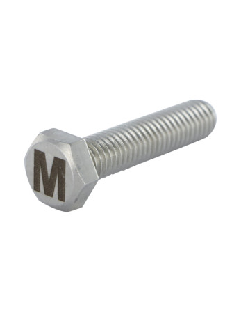 Vis métaux Tête hexagonale TH 8X35 Inox A4 avec gravure de lettre "M"