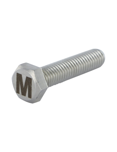 1 x Vis métaux Tête hexagonale TH 8X35 Inox A4 avec gravure de lettre "M"