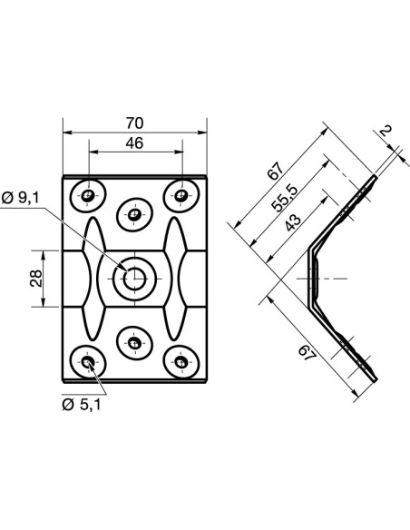 1 x Ferrure de table 7 trous Acier zingué