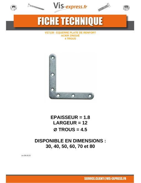 1 x Equerre Plate renfort Bout RONDS 50X50X12 Acier zingué