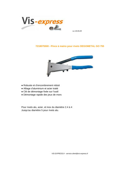 1 x Riveteuse DEGOMETAL GO 755