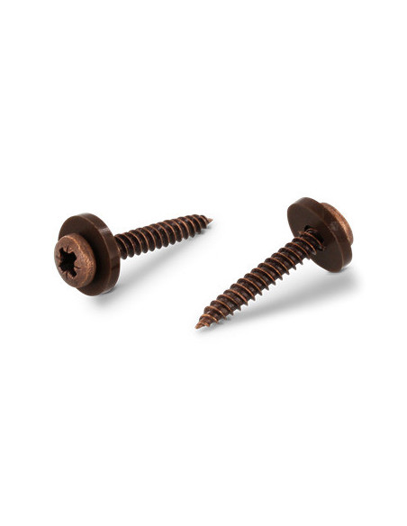 1 x Vis tôle Tête cylindrique TC Pozi N°2 + Rondelle Nylon 3.9X32 Inox A2 Marron