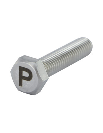 Vis métaux Tête hexagonale TH 8X35 Inox A4 avec gravure de lettre "P"