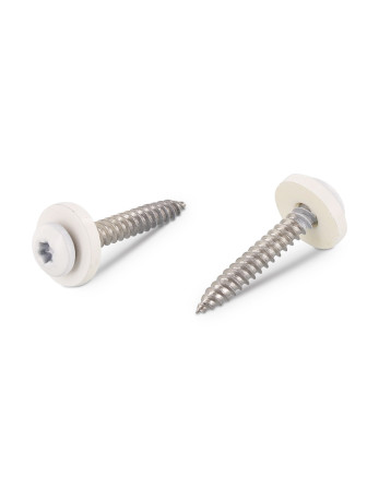 Vis tôle Tête cylindrique TC TORX T15 + Rondelle Nylon 3.9X19 Inox A2 Blanc