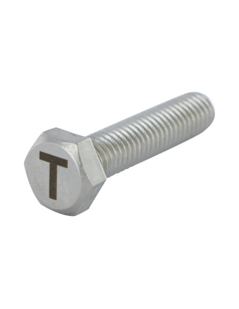 Vis métaux Tête hexagonale TH 8X35 Inox A4 avec gravure de lettre "T"